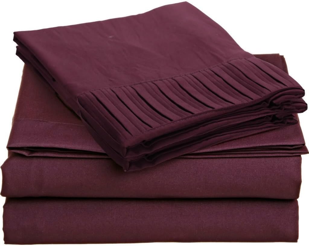 Elegance Linen 1800 Thread Count PLEATED DESIGN Egyptian Quality Luxurious Silky Soft WRINKLE RESISTANT 3 pc Sheet set, Deep Pocket Up to 16" - All Size and Colors, Twin Purple