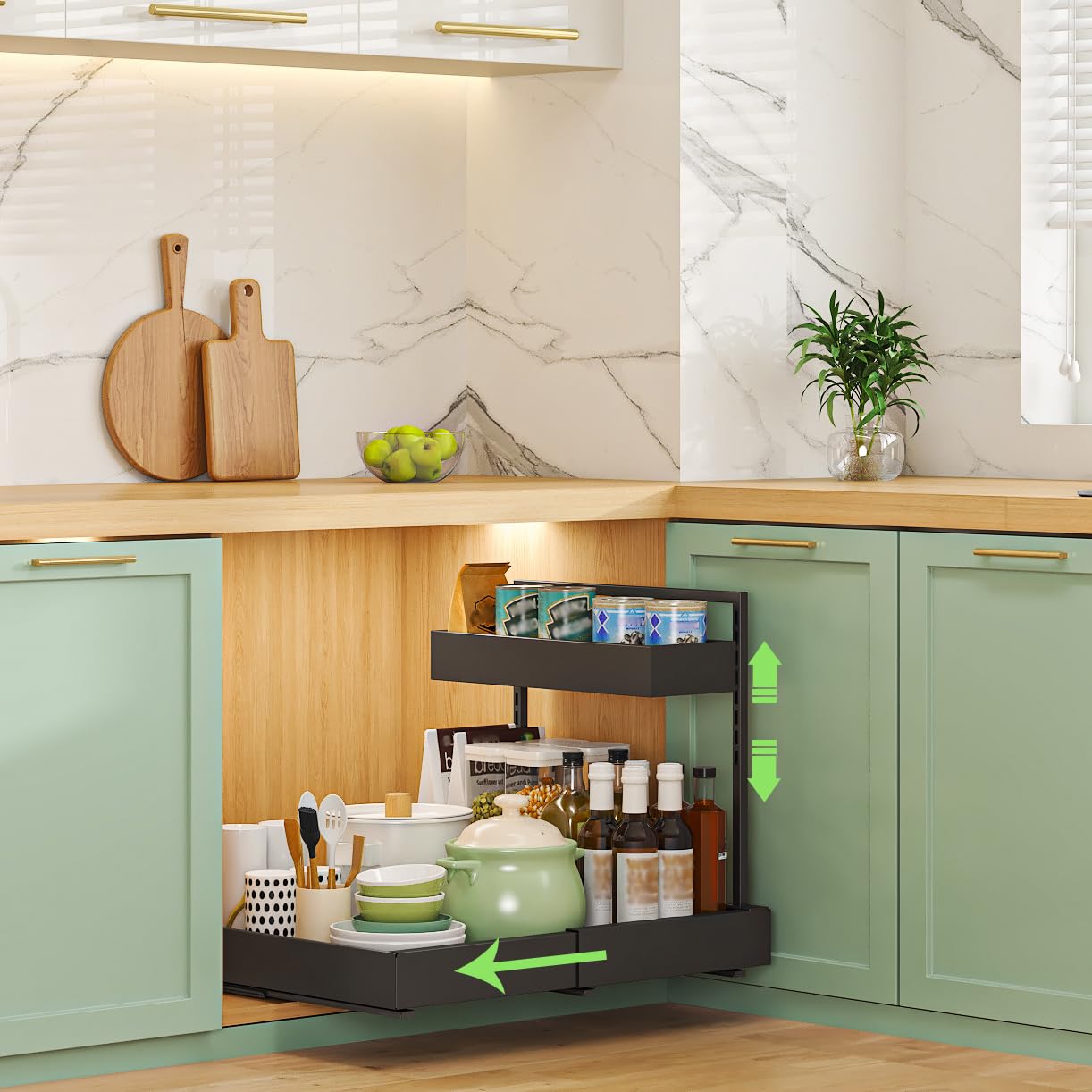 YunNasi Extensible Rangement Sous Evier, Organisateur Cuisine 2 Niveaux, Rangement et Organisation de Cuisine, Tiroir Coulissant Cuisine pour Salle de Bain, Armoire, Placard (Blanc)