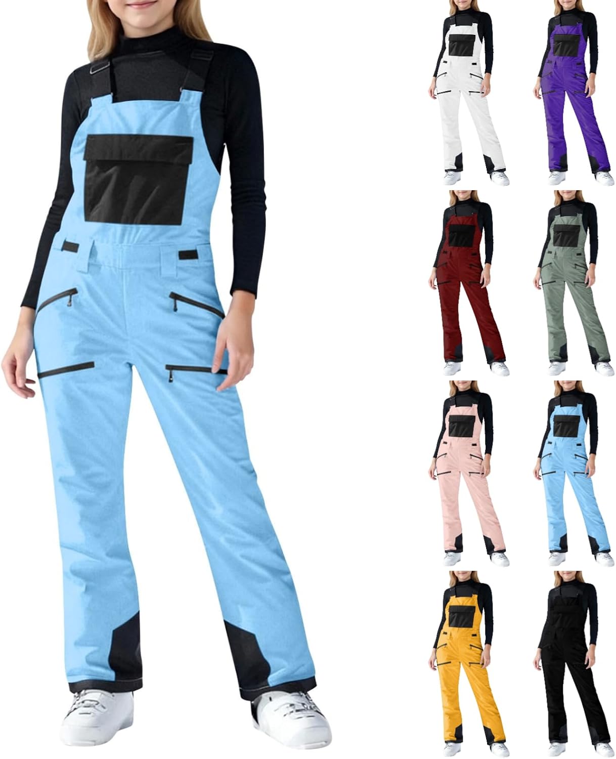 Snow Bibs For KIds Waterproof Insulated Ski Pants Adjustable Strap Snowboard Overalls Lightweight Winter Snowsuit