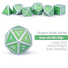 DND Metal Dice Set with Gift Metal Tin DNDND Metallic Dungeons and Dragons Dice Set for D&D Game (Neno Green & Green with Matt Silver Edge)