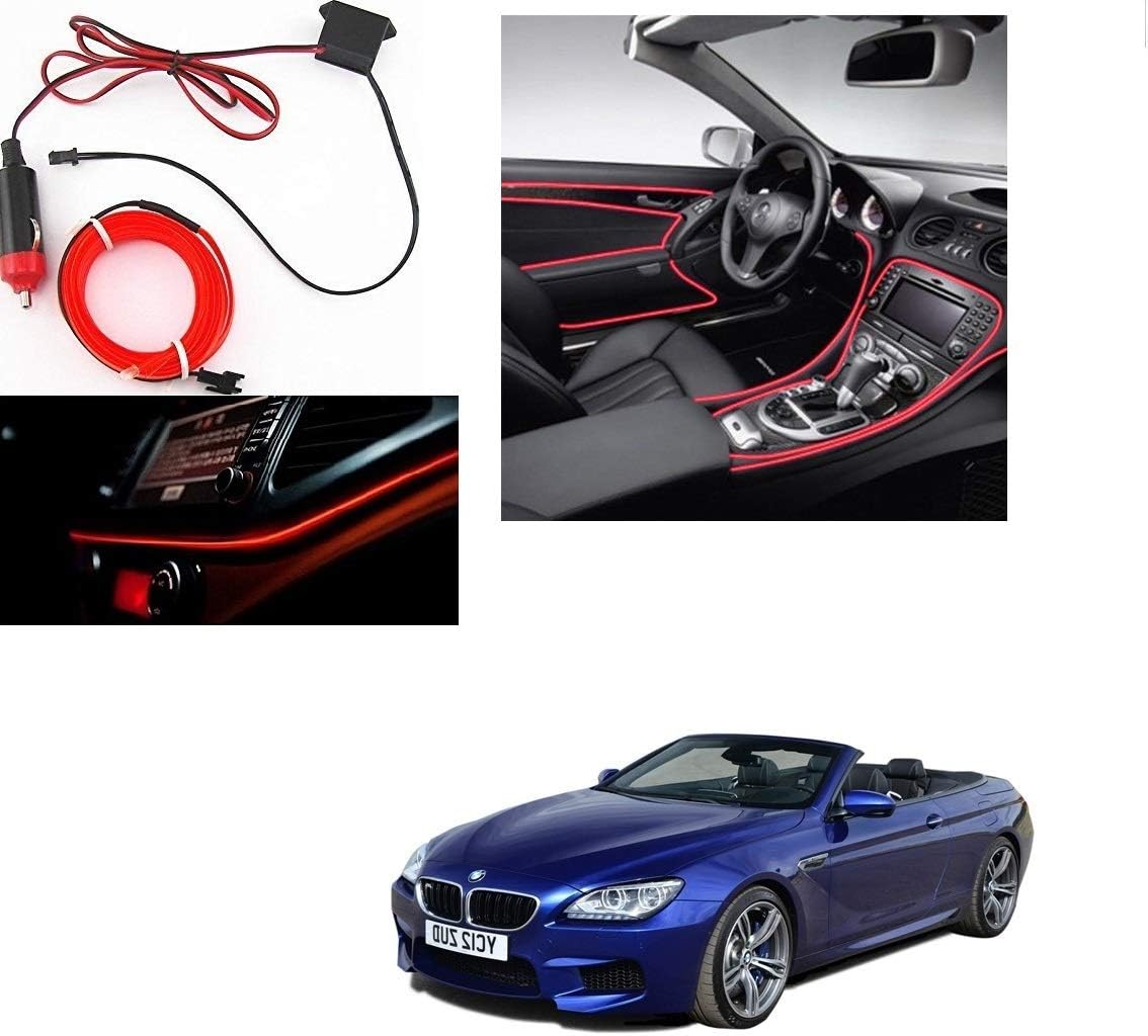 Kozdiko Red Color 12V 5Mtrs Roll Cold Light Car Socket Strip Neon Lamp Mood Creator Decor InteriorLighting for BMW 6 Series