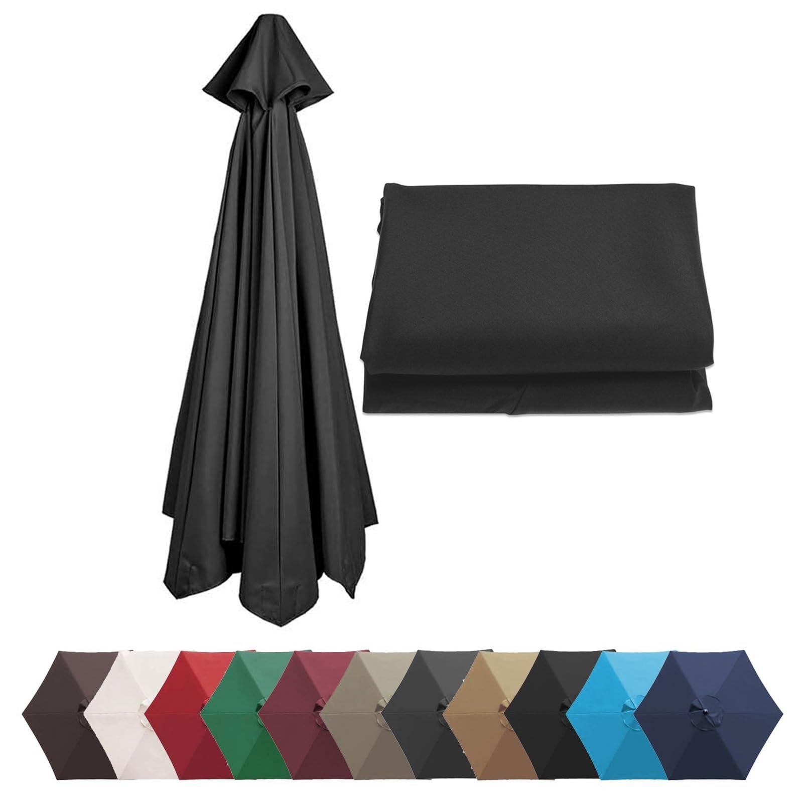 TZUFA Umbrella Canopy Replacement Cloth 2m/2.7m/3m, 8 Ribs/6 Ribs, Replacement Parasol Fabric Cover, Patio Umbrella Replacement Canopy(Black,(8Rib) 3.0m/118in)
