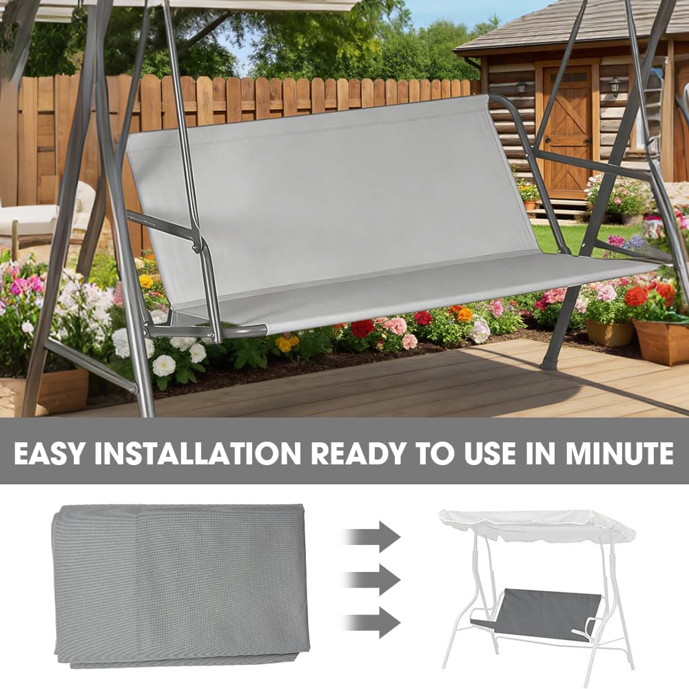 Ersatz-Schaukelsitzbezug, Hollywoodschaukel Sitzbezug 600D Oxford Gewebe Wasserdicht Reißfest Ersatzpolster Gartenstuhl Sitzbezug Passform für 2-3Sitzer (138 * 50 * 50cm,Grau)