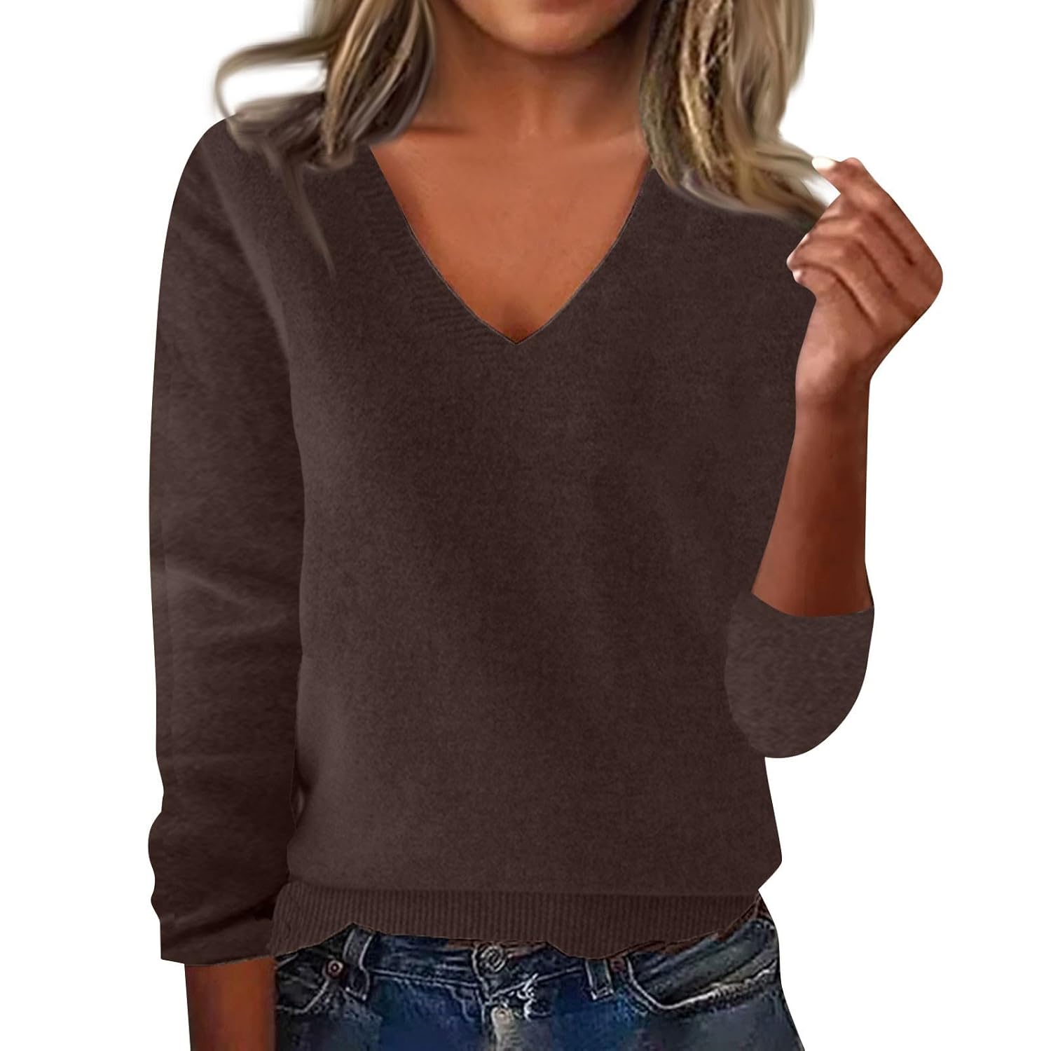Womens Long Sleeve V Neck Sweaters 2025 Fall Fashion Casual Knit Work Pullover Top 2025 Lightweight Outfits Clothes