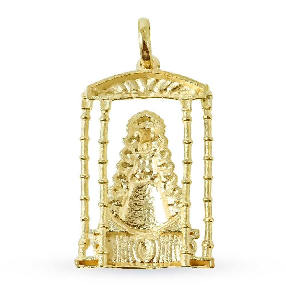 Virgen del Rocío Bajo Palio Colgante Plata Ley 925m maciza 29mm. chapado oro sobre Andas de Salida