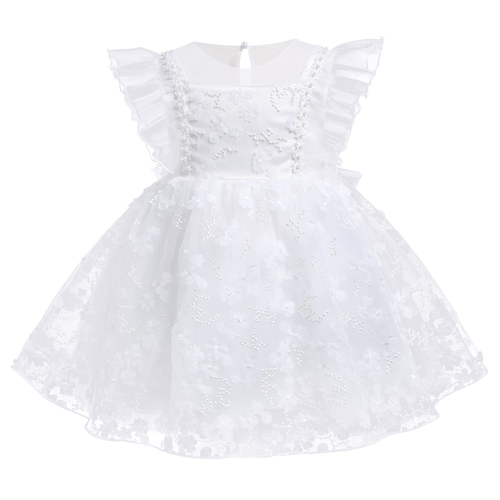 Toddler Pageant Dresses Baby Flower Girl Dress Baptism Christening Butterfly 1st 2nd Birthday Cake Smash Outfit Princess Infant Easter Dress Evening Wedding First Communion Gowns White 6-12 Months