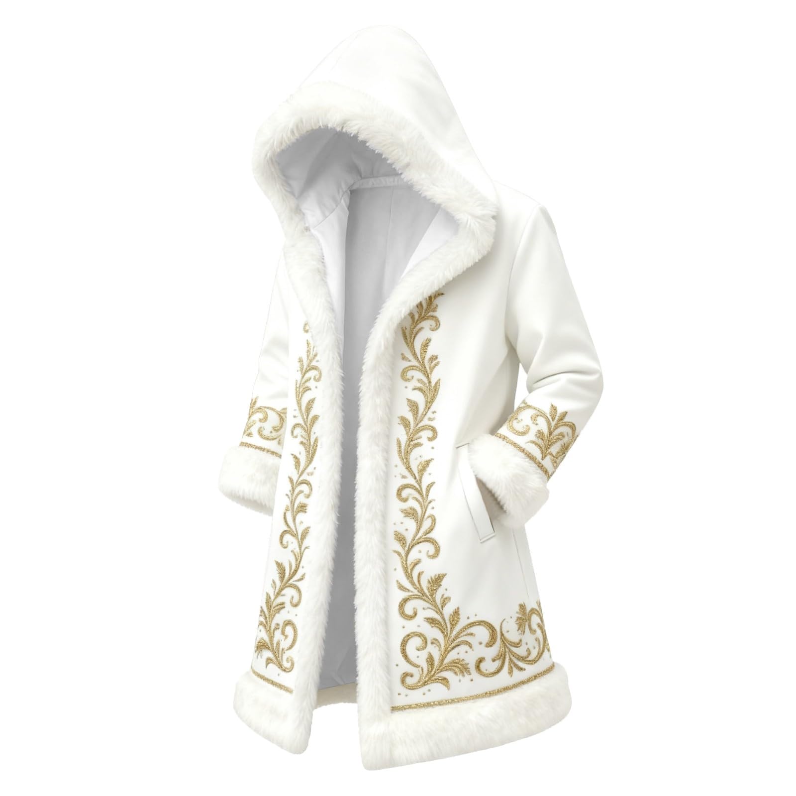 Red Velvet Christmas Costume for Men Red Hooded Cape Santa Coat Plush Lining Long Sleeve Longline Soft Warm Fluffy Festival Holiday Party Xmas Winter Cardigan