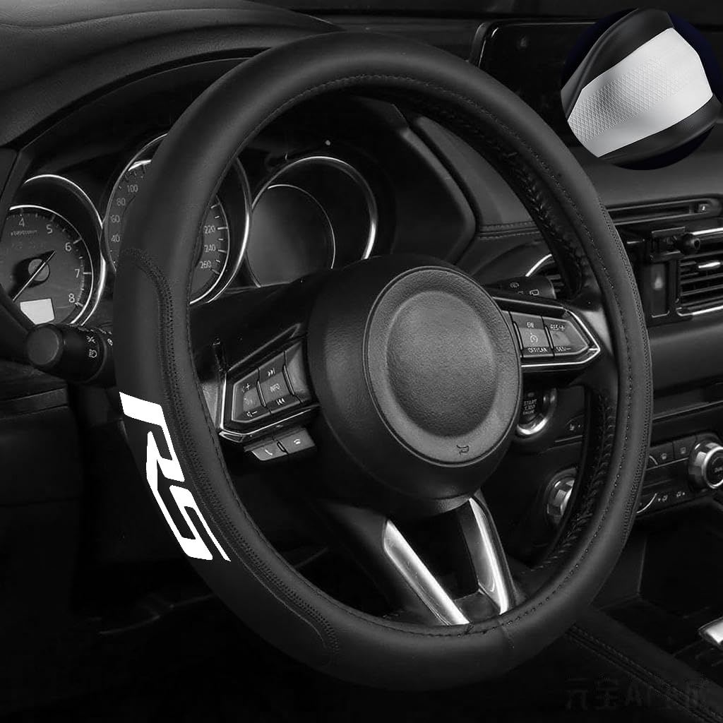 Leather Steering Wheel Cover for RS with a Rubber Inner Ring fit for 14-15 Inch Compatible with RS Camaro Malibu Cruze Impala (RS-W)