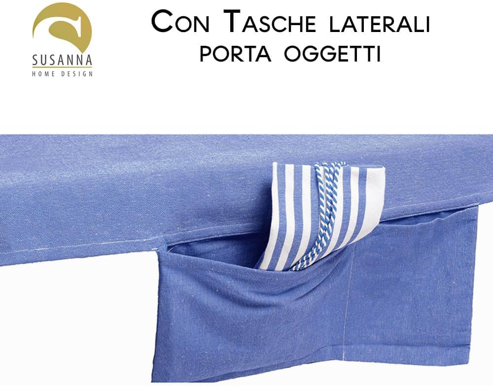 Telo Mare con Tasche e Cuscino Gonfiabile - Teli da Mare/Piscina Palau - Teli Mare Cotone 100%, Elastici di fissaggio Laterali e Sacca (Blu)