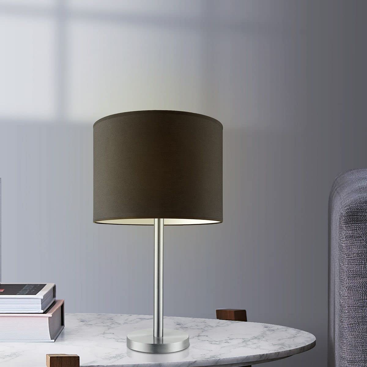 Pied De Lampe De Table Mauro Acier Brossé - Design Moderne, Base Pour Abat-jour Max 35 Cm, Culot E27, Hauteur 24/36 Cm