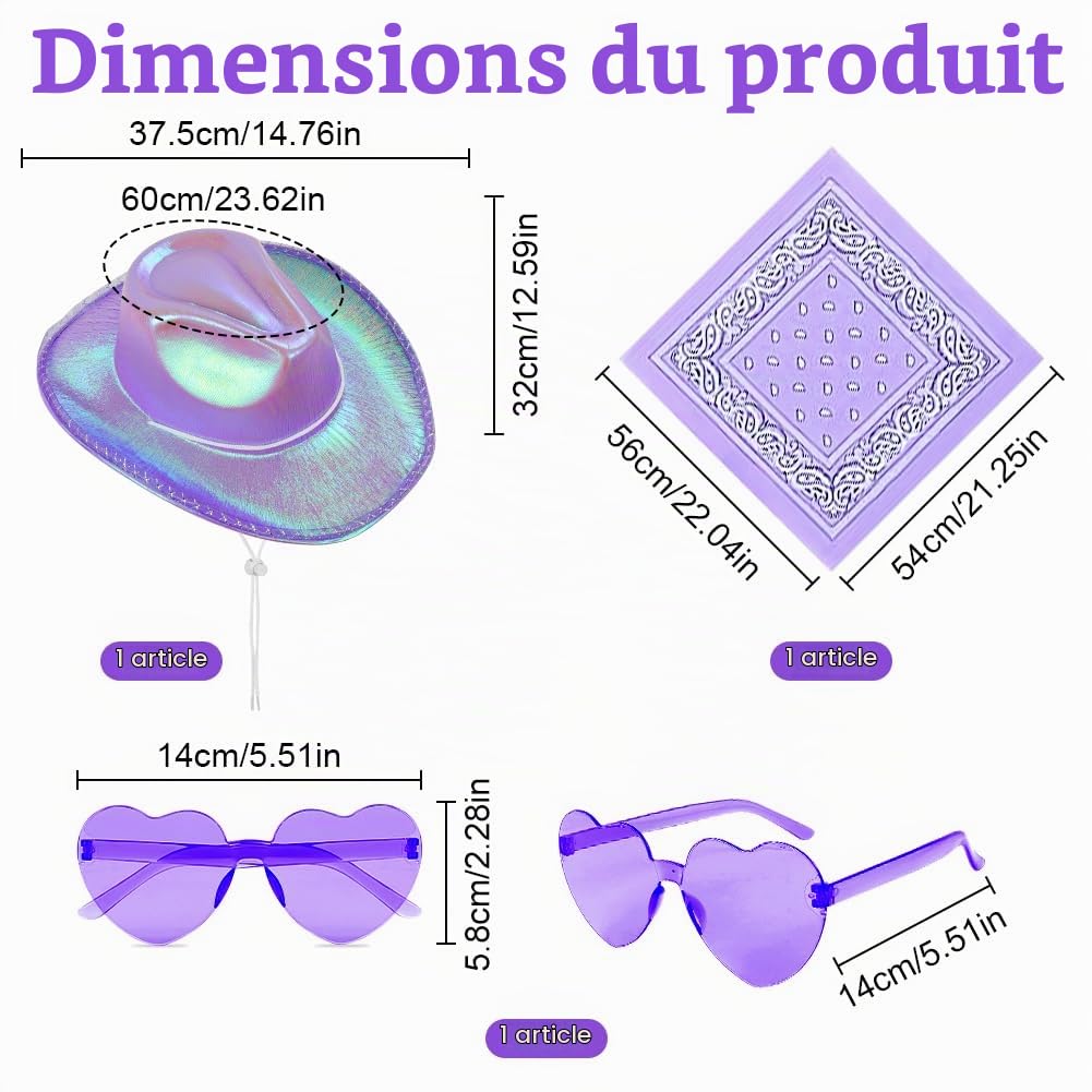 Aomig Chapeau de Cowboy Western Lumineux avec Bord LED Clignotant- Déguisement pour Adultes avec Lunettes de Soleil et Bandana - Accessoires de Costume pour Halloween et Carnaval