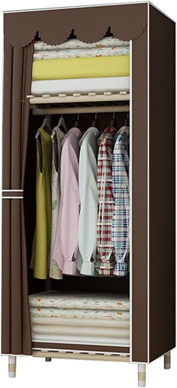 JIAO PAI Single Wardrobe, Solid Wood Storage Bedroom Closet Simple Stable Prime Wardrobe Multifunction Wardrobe Organiser Shelves(Size:170 * 65 * 45CM,Color:Brown)