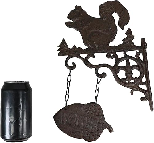 Miniatura 8 de Ebros Gift Ardilla de hierro fundido rústico con diseño de pergamino, estilo vintage, estilo de campo occidental, con letrero de bienvenida,