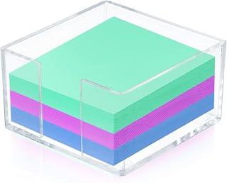 Acrylic Sticky Note Holder Clear Acrylic Notepad Cards Notepad Holder 3 x 3 Self-Stick Cube White Notes Pad Holder Crystal Dispenser Memo Pad Desk Organizer for School Home Desk Teachers' Day