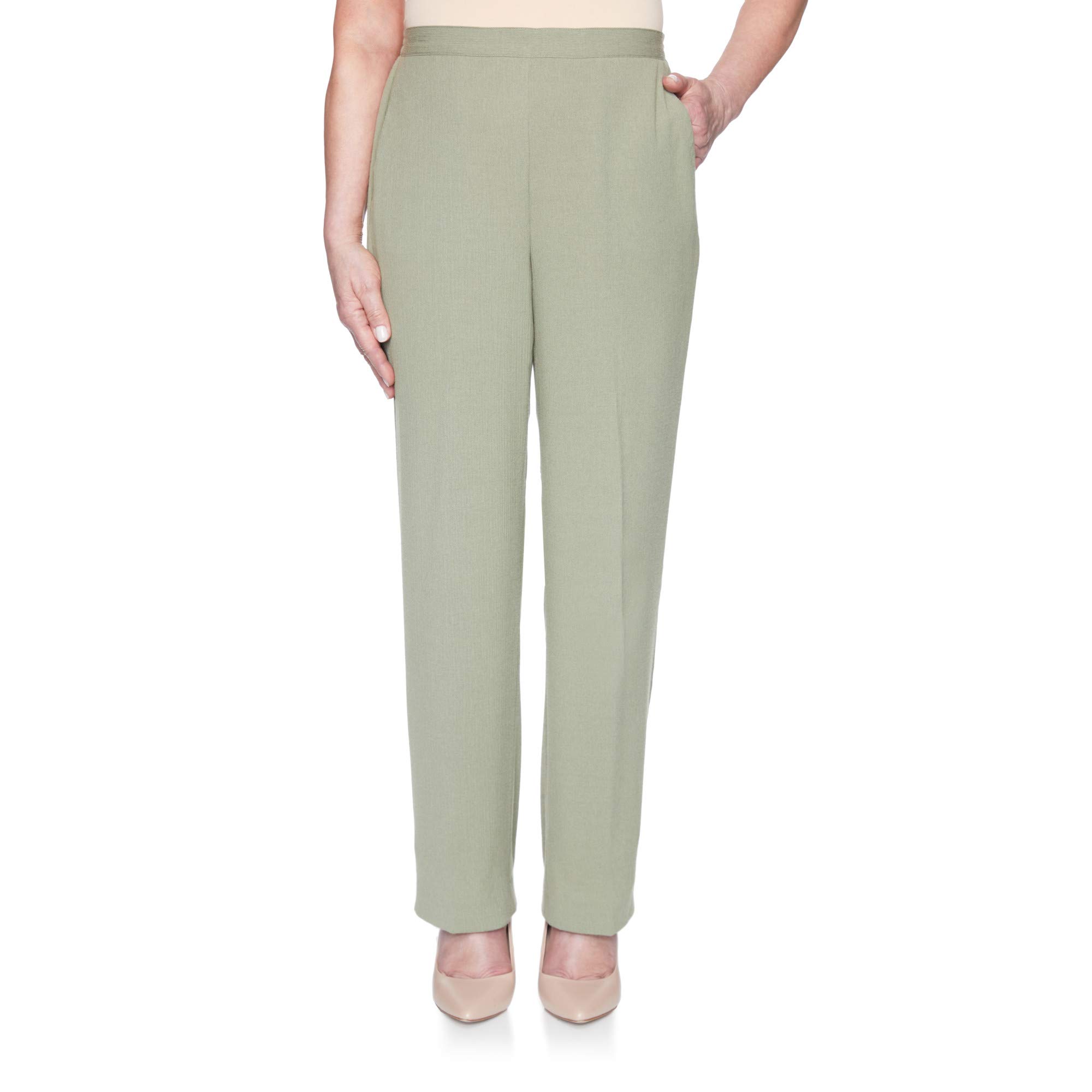 Alfred Dunner Womens Petite Classic Fit Flat-Front Waistband Crinkle Fabric Pant