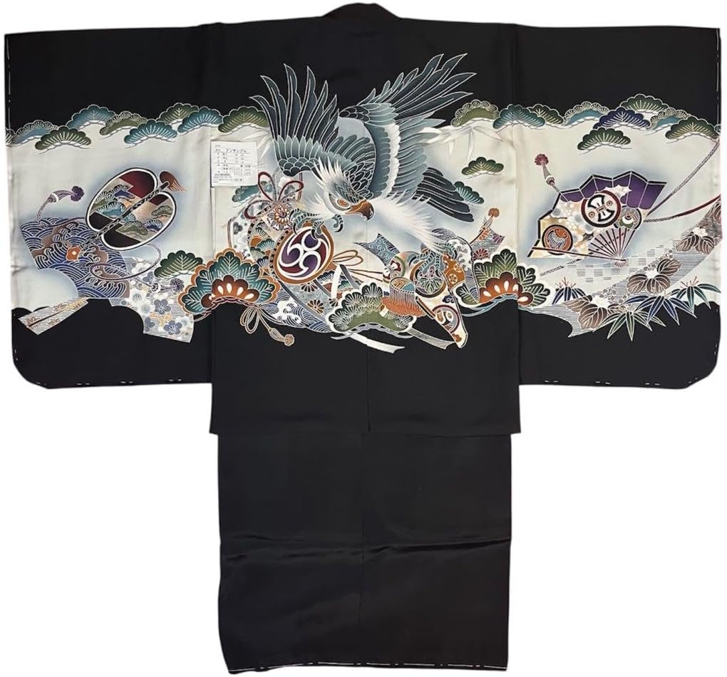 男の子 アンサンブル 羽織 着物 3601 黒 鷹 正絹 七五三 5歳 男の子 割引 アンサンブル 羽織 着物 3601 黒 鷹 正絹 七五三 5歳wt