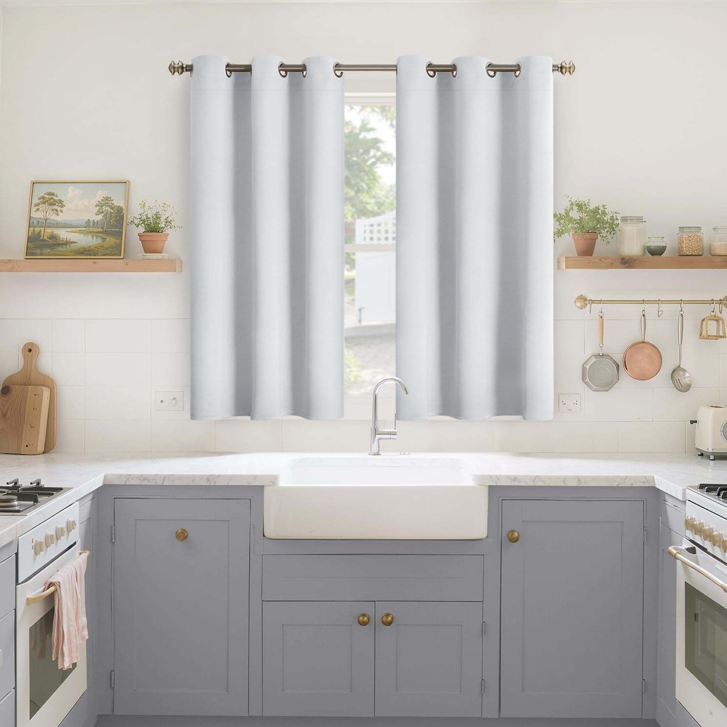 YoungsTex Room Darkening Curtains 45 Inch Length for Kitchen Windows - Short Thermal Insulated with Grommet Blackout Window Drapes for Bedroom, 2 Panels, 42 x 45 Inch, Greyish White — image 1