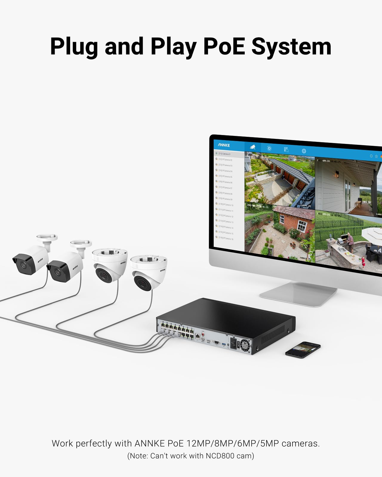 ANNKE 16CH 12MP PoE NVR Überwachungssystem Rekorder, Videoüberwachung für Haus, Innen, Aussen Sicherheit. Unterstützt 12MP/4K/5MP/4MP HD IP Kameras, 24/7 Überwachungsaufnahme (6TB Festplatte)