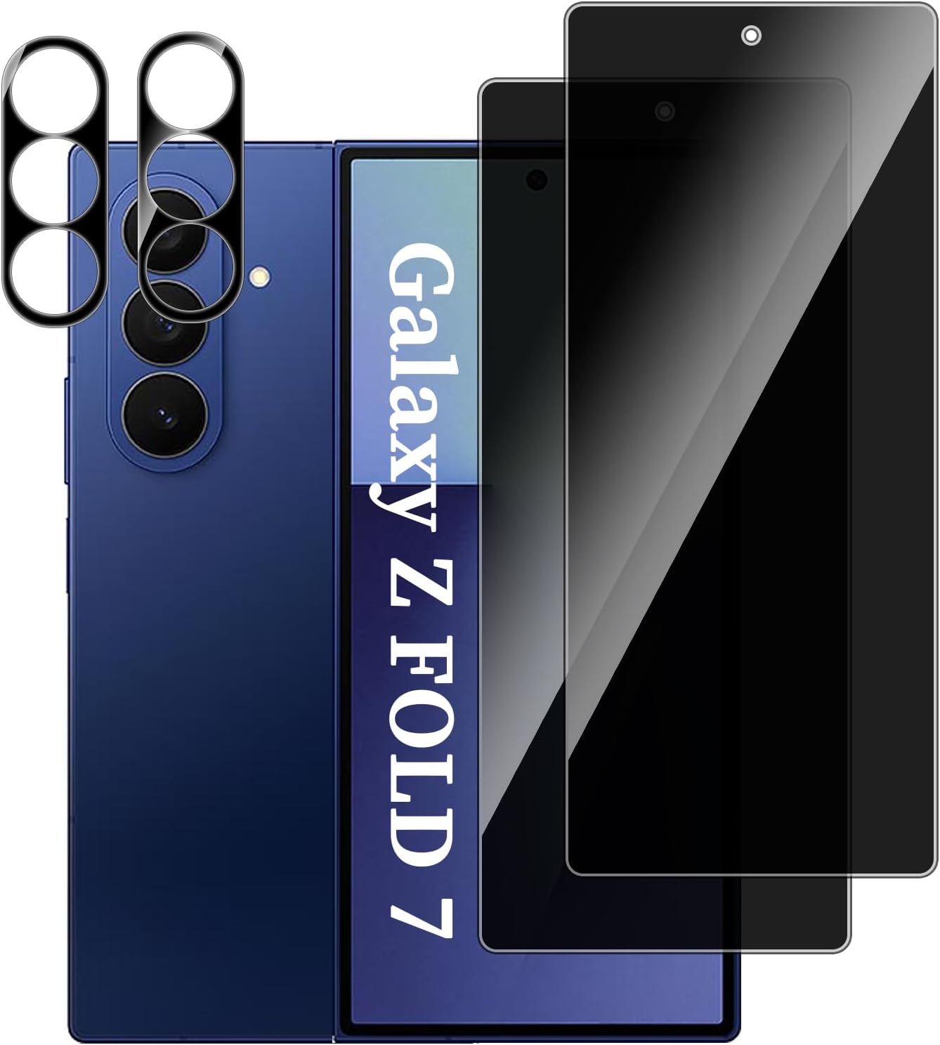 [2+2 Pack for Samsung Galaxy Z Fold 7 Privacy Screen Protector Tempered Glass with Camera Lens Protector, Anti Spy, 9H Hardness, High Clarity, Bubble Free for Samsung Galaxy Z Fold 7