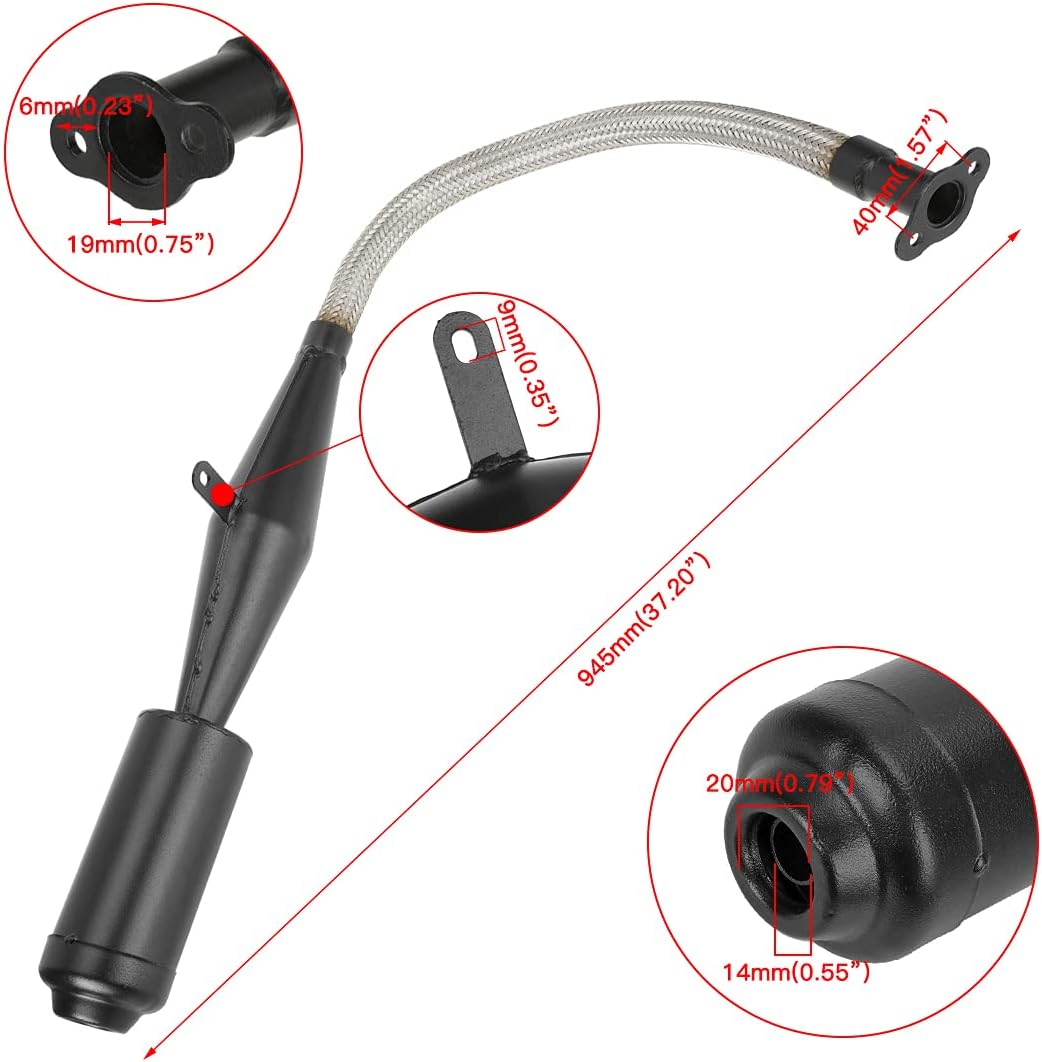 FVRITO Stainless Steel Flexible Exhaust Muffler Pipe Silencer Gasket for 2 Stroke 49cc 60cc 66cc 80cc 100cc Engine Gas Motorized Bicycle Motor Bike Black