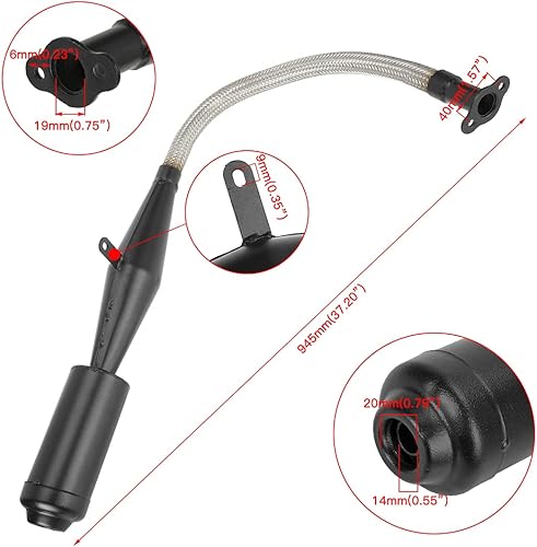 Miniatura 4 de FVRITO Silenciador de tubo de escape flexible de acero inoxidable Junta silenciador para 2 tiempos 49cc 60cc 66cc 80cc 100cc motor moto negro