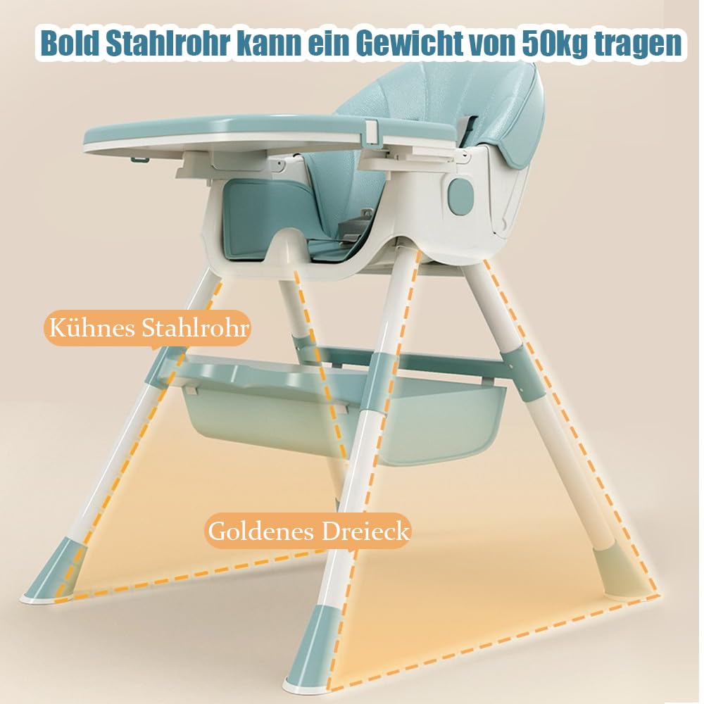 Supfine Chaise haute pour bébé 3 en 1, réglable avec ceinture de sécurité à 5 points, planche à manger amovible, hauteur réglable 87 cm, pliable, pour bébés et tout-petits (vert, 3 en 1)
