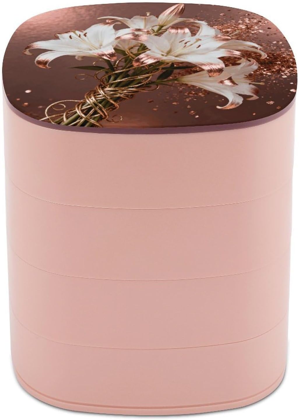 Floral Rose Gold Jewelry Box 4-Layer Travel Rotatable Jewelrys Organizer Storage Box Cute Jewelrys Holder Case with Mirror Small Jewelry Storage Case for Idea Gift