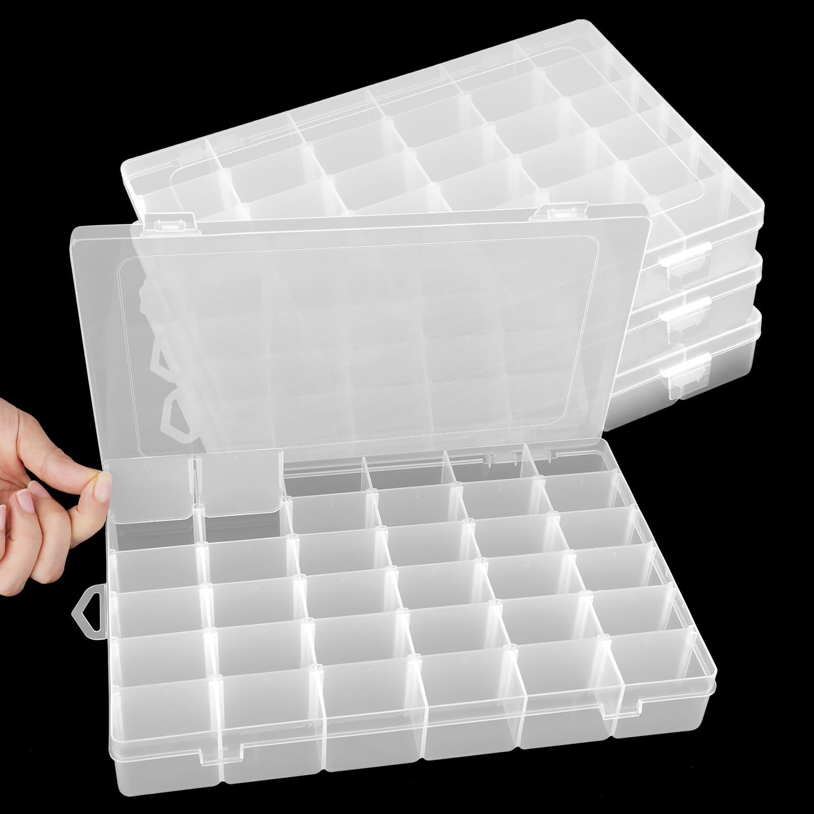 Nexlynk 4 Pack 36 Grids Clear Plastic Storage Containers with Adjustable Dividers, 27x17.5cm Small Parts Organizer, Beads Organizer, Art DIY, Craft Storage Boxes, Fishing Tackles, Jewelry Crafts
