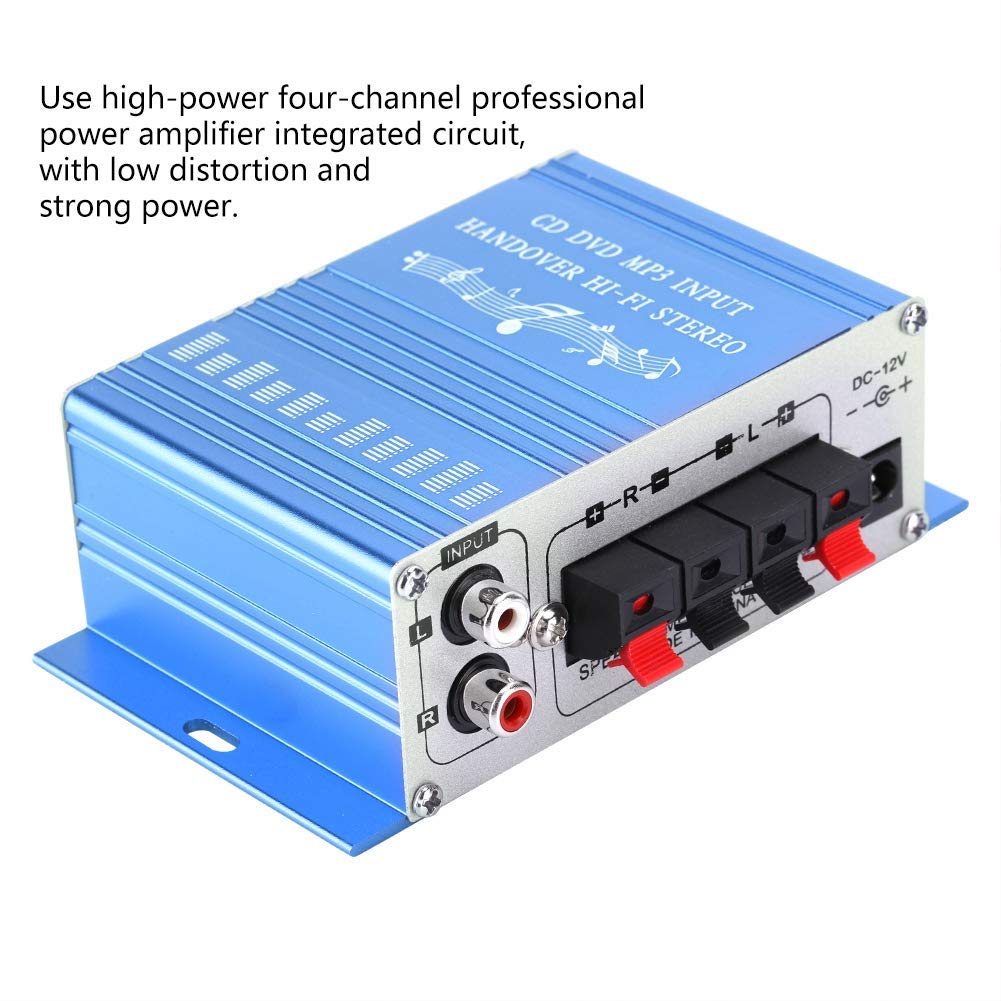 Annadue 4 canali Mini Amplificatore Stereo per Auto Digitale, Lettore Musicale Audio in modalità Audio, per USB MP3 FM SD Dvd(Blue)