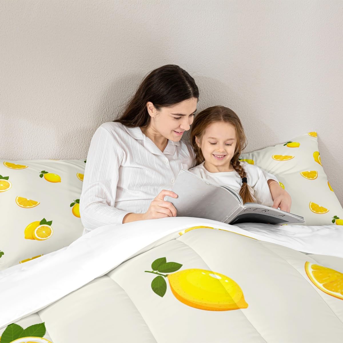Bettwäsche-Set mit Zitronenmuster, Queen-Size-Größe, gelber Obstdruck, für Kinder, junger Mann, kühles Sommer-Bettwäsche-Set für Teenager, Kinderzimmer, Dekoration, Cartoon-Zitrone, gestepptes
