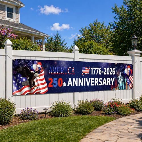 250th Anniversary Decorations - 1776-2026 American Anniversary Merchandise Banner Flag 120 x 24 | Patriotic Party Favors Supplies Decorations for 4th of July Indoor Outdoor Yard Garden Porch Lawn
