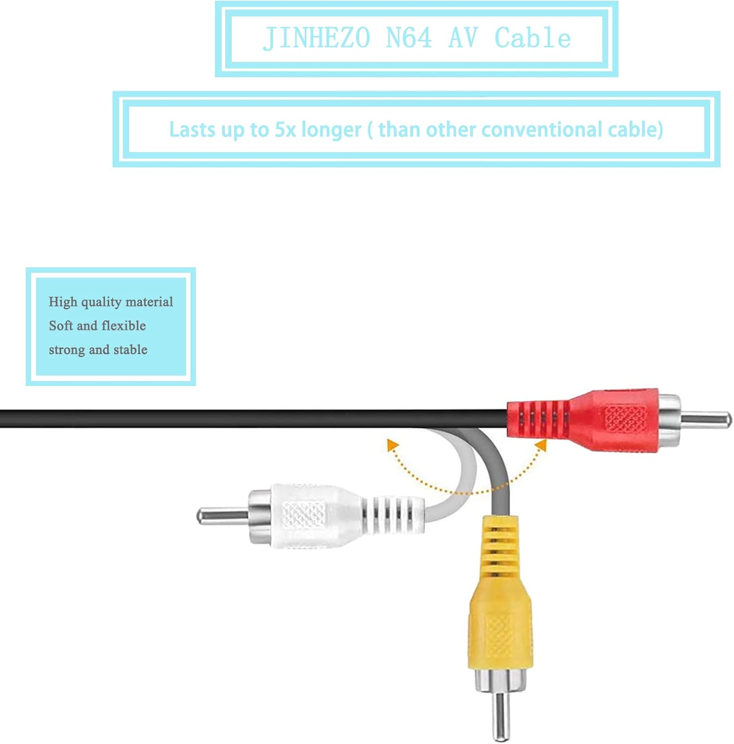 JINHEZO N64 AV Cable Composite Video Cord Compatible with Nintendo 64/N64/GameCube/GC/Super Nintendo SNES TV Game (1.8M / 6 Feet) 1 Pack