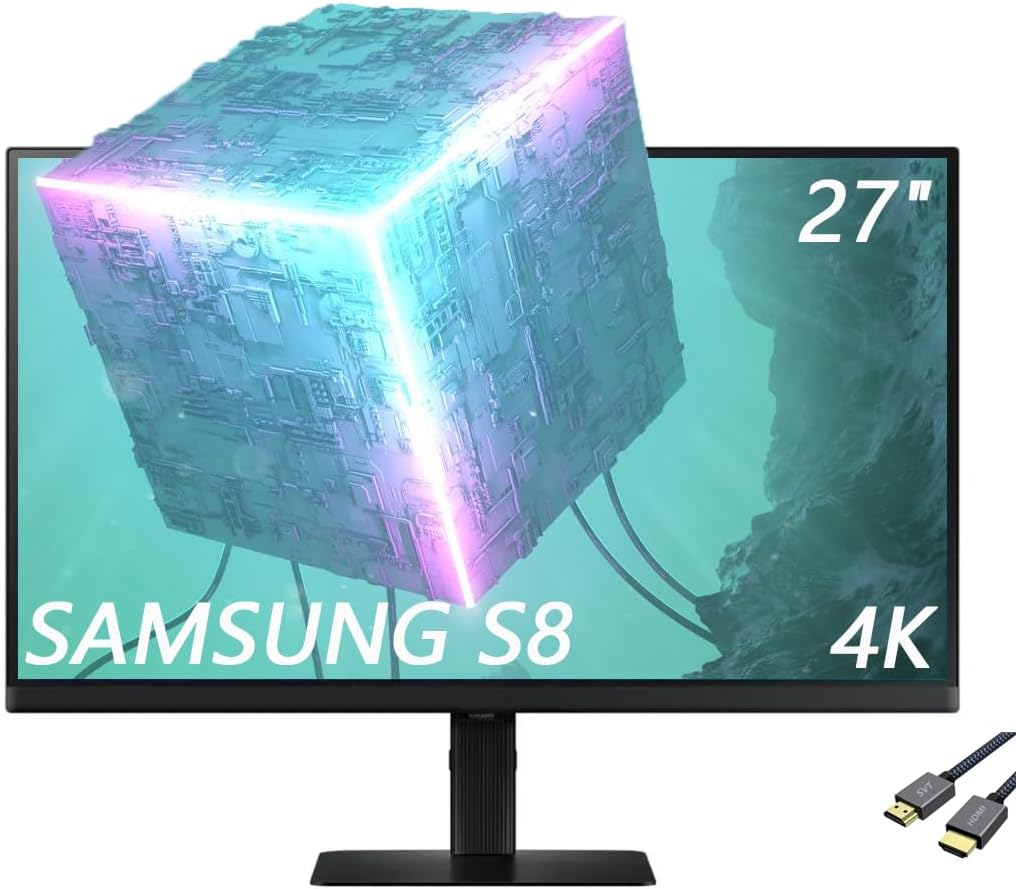 Samsung 27" ViewFinity S8 Series 4K UHD(3840 x 2160) Monitor, 60Hz, 5ms, HDR10, DisplayPort, HDMI, USB, Height Adjustable Stand, Black, with HDMI Cable