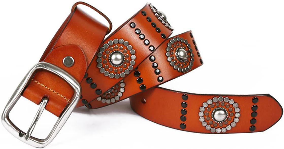 [PURGED] 男性と女性のためのパンクスタイルのリベットレザーベルト ユニセックスなスタイルのベルト (Yellow 2,120