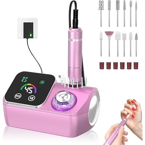 Professional Electric Nail Drill E-File Machine - 45,000 RPM Corded Nail Drills Kit with Low Noise & LED Display for Shaping, Removing & Polishing Acrylic Gel Nails for Salon Home