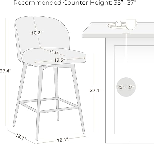 Miniatura 2 de Watson & Whitely Juego de 2 taburetes de bar de altura de mostrador, taburetes de bar tapizados giratorios de 360 con respaldos y patas de metal,