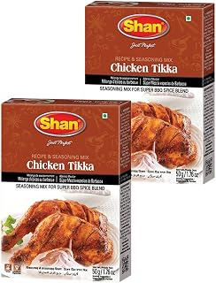 Shan Chicken Tikka Recipe and Seasoning Mix 1.76 oz (50g) - Spice Powder for Super BBQ Spice Blends - Suitable for Vegetarians - Airtight Bag in a Box (Pack of 2)
