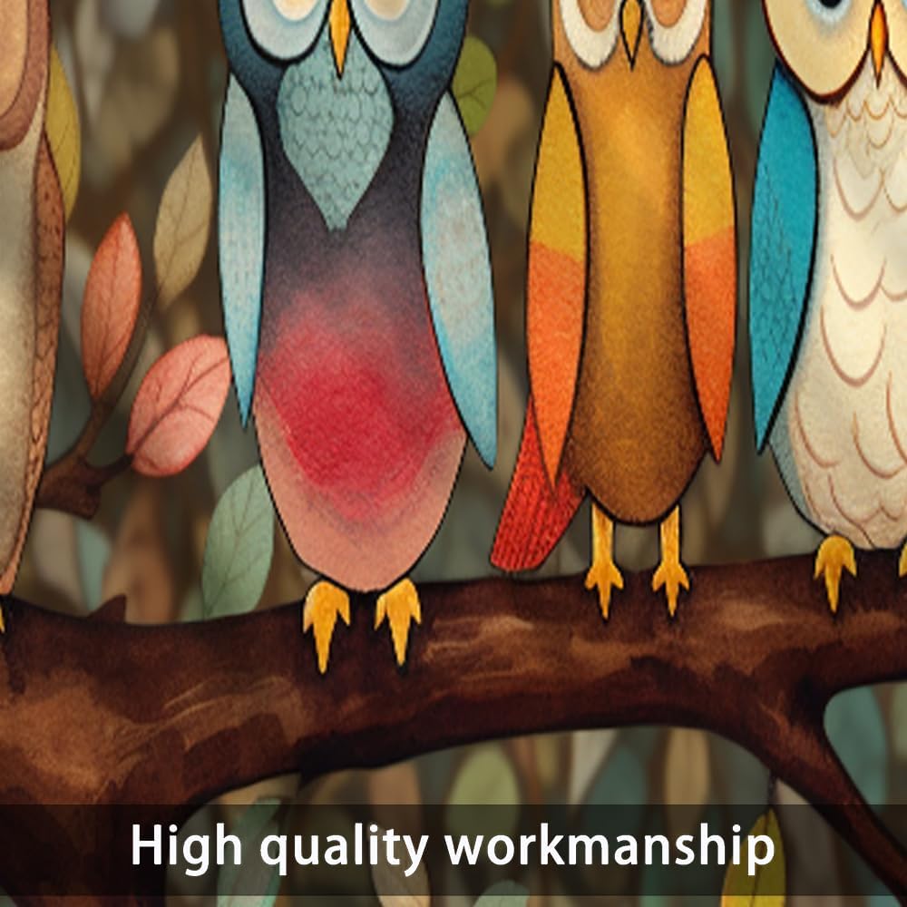 2 Panels Cartoon Bird Tree Curtain Valance for Windows, Colorful Owl Plants Rod Pocket Short Window Treatment Decor Drapes for Kitchen, Bathroom, 54" X 18"