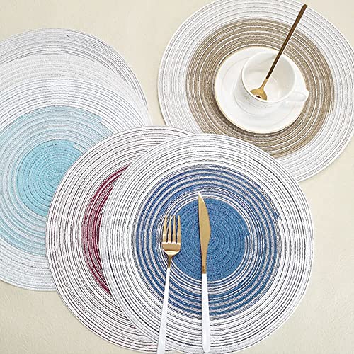 Image of Jute Placemats Set of 6 Heat Resistant Round Place Mats Natural Jute Woven Braided Table Mats Thick Farmhouse Placemats Trivet Round Braided Placemats for Dining Table(Multi, Set of 6)