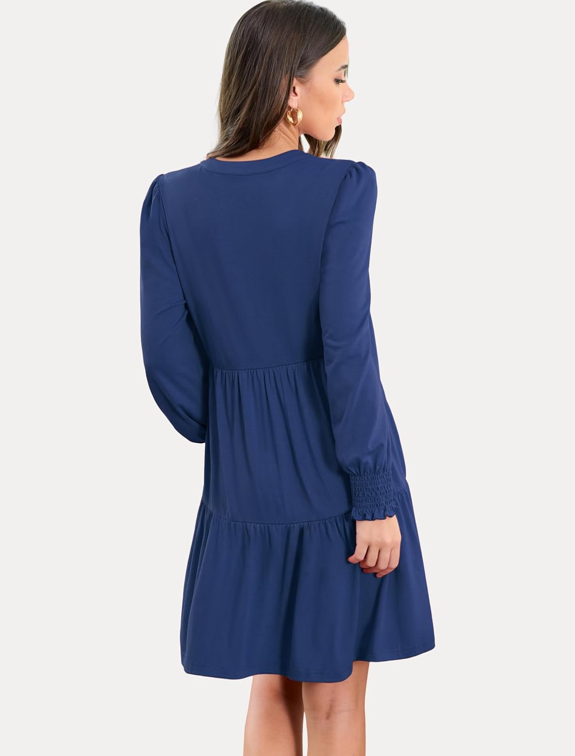 Spring Dresses for Women 2026 Casual V Neck Long Sleeve A Line Midi Dress Ruffle Flowy with Pockets - Image 4