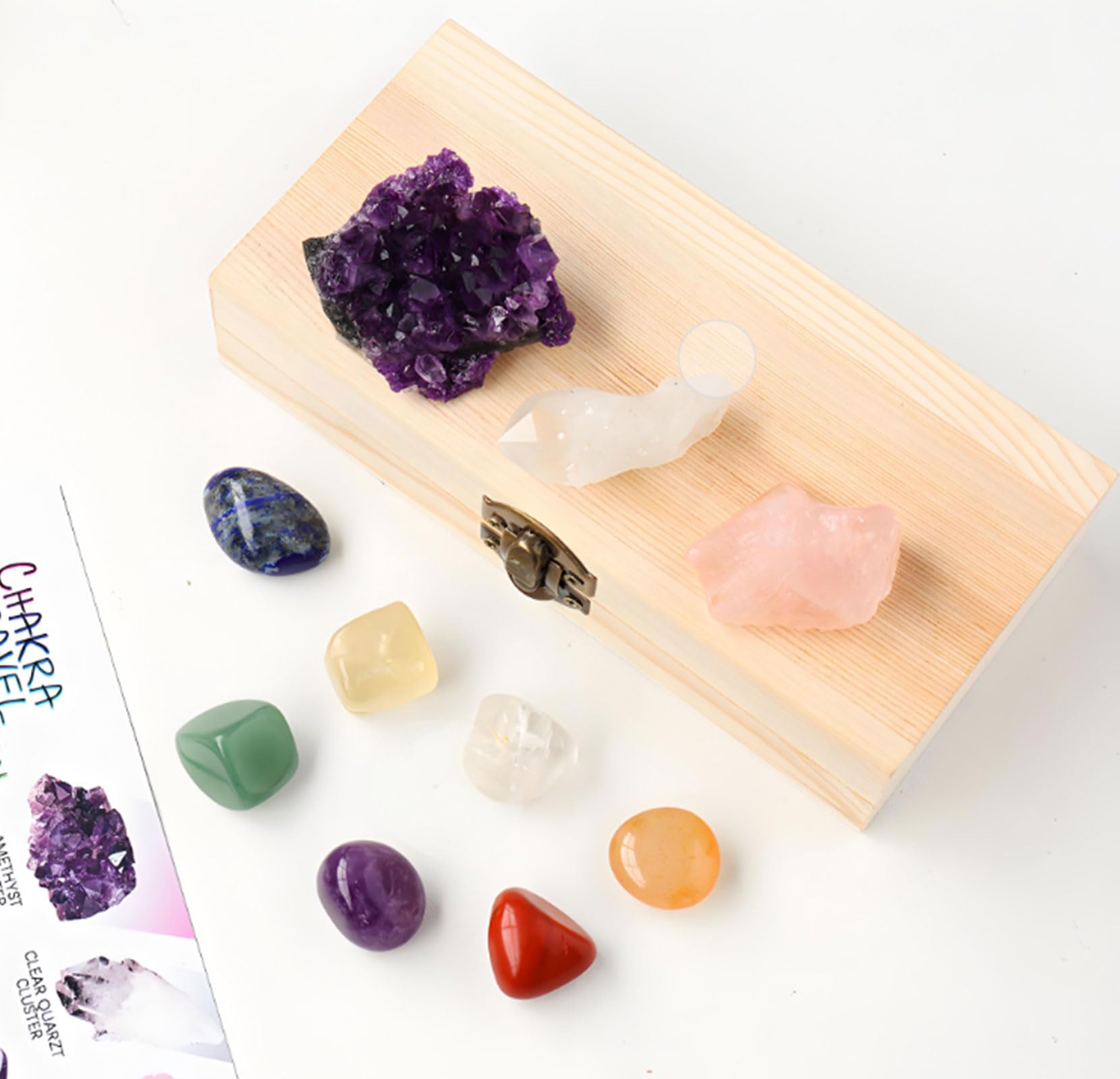 Set di Cristalli Naturali di Ametista, Cristalli dei Chakra E Pietre Curative, 7 Pietre dei Chakra Levigate per Guarigione, Meditazione E Yoga