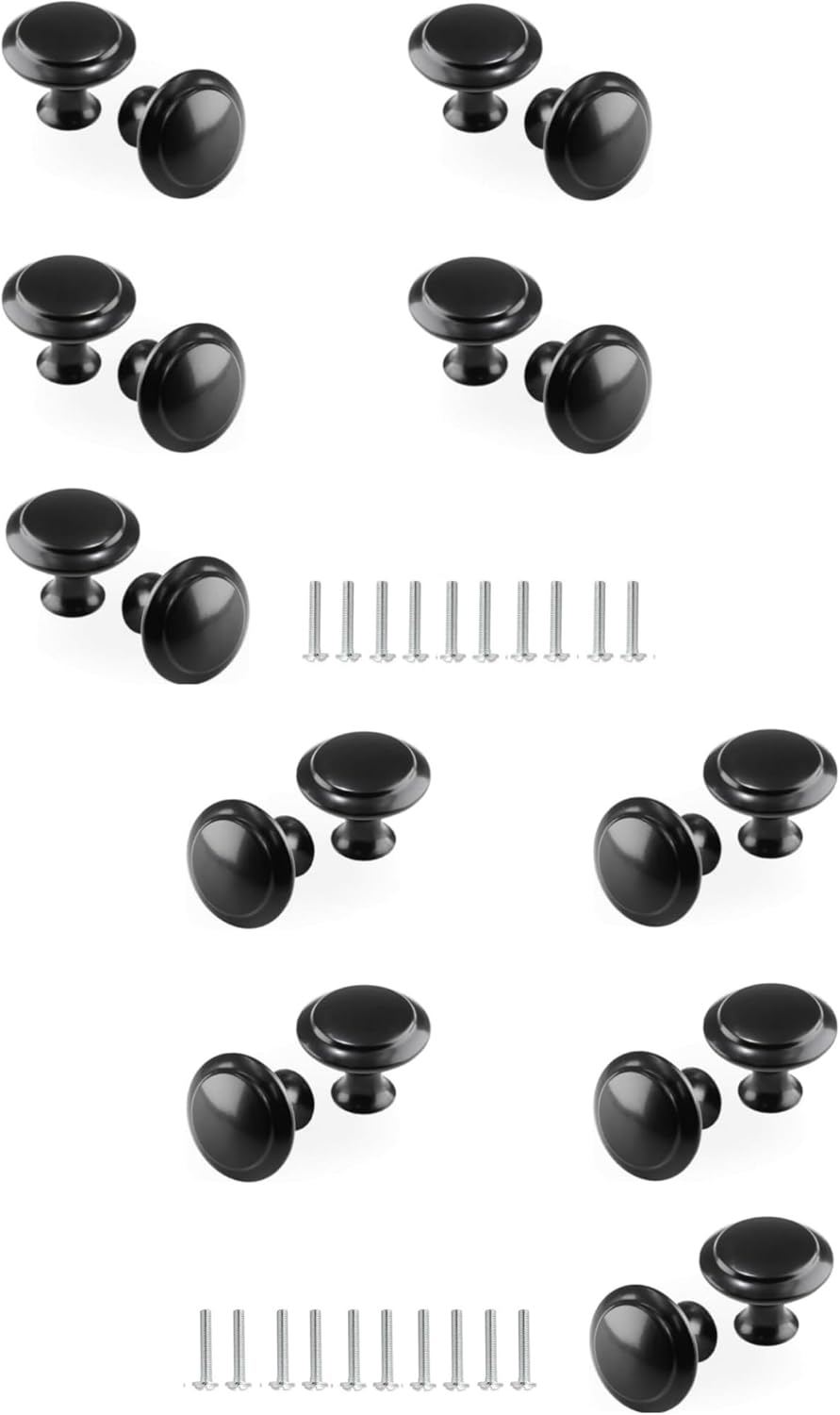 20pcs Round Cabinet Knobs, 1 Inch Round Cabinet Pulls Round Drawer Knobs Hardware Round Knobs for Kitchen Cabinet Cupboard Drawer Dresser (Black)