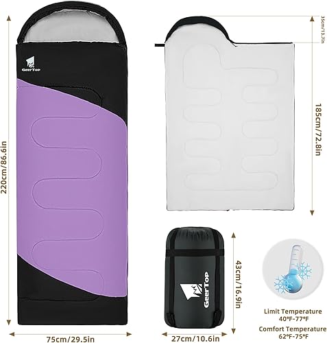 Miniatura 2 de GEERTOP Saco de dormir para mochilero para camping, sacos de dormir ligeros para adultos y niños, verano, cálido, frío, senderismo, viajes