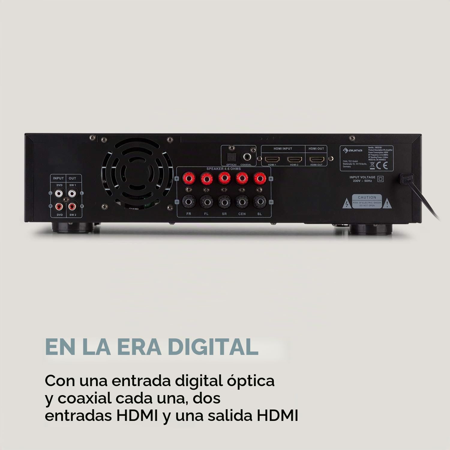 Auna Amplificador Audio Bluetooth para Equipo de Musica, Amplificador HiFi, AV y Control de Agudos y Bajo, Amplificadores Sonido