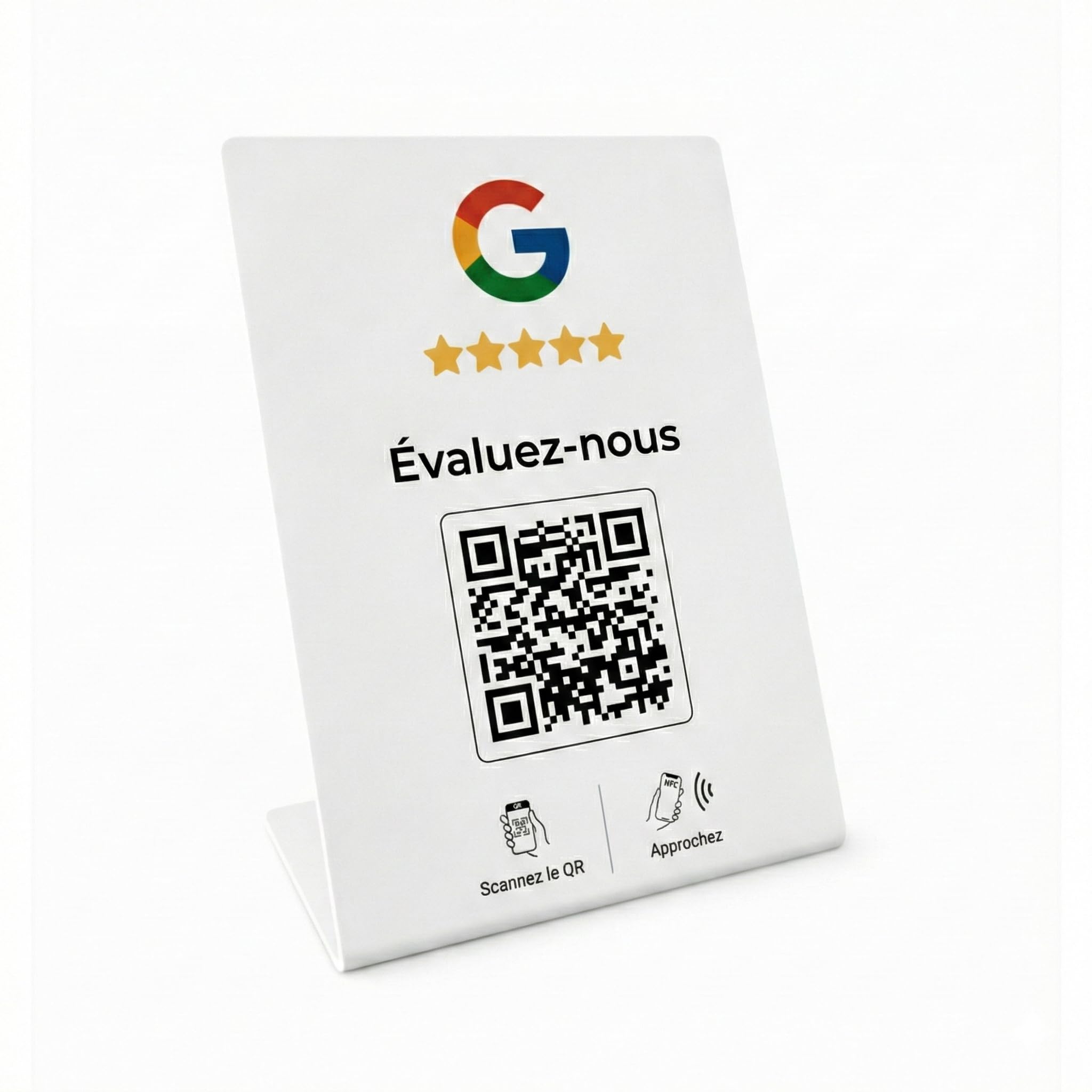 Pack Plaque NFC & QR pour avis Google (française) + 2 cartes NFC | Application IA de réponse aux avis incluse
