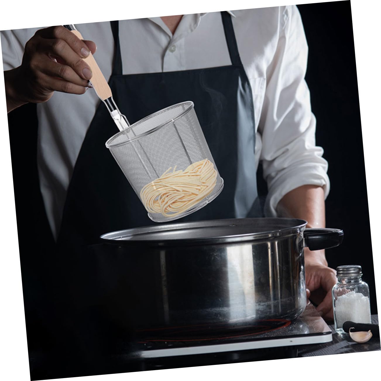 3 Stück Edelstahl Küchensieb für Nudeln und Frittieren | Silber, 201 Stahl mit Holzgriff, Glatte Oberfläche, Geeignet für Pommes und Pochierte Eier
