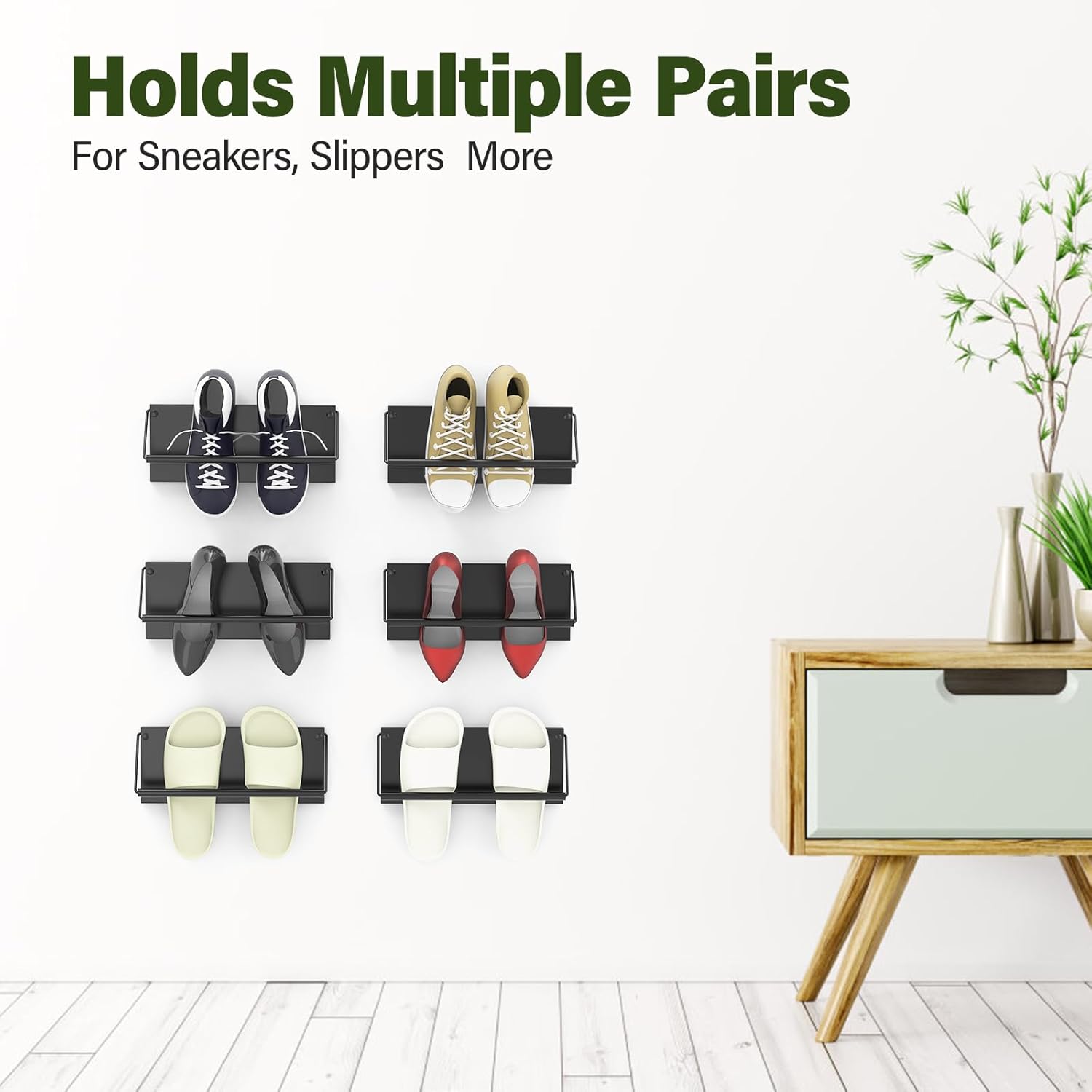 Foldable Wall Mounted Shoe Rack Set of 4, Metal Hanging Shoe Organizer, 12.5 Inch Wall-Mount Shoe Organizer, Efficient Holder and Storage Rack for Various Shoes