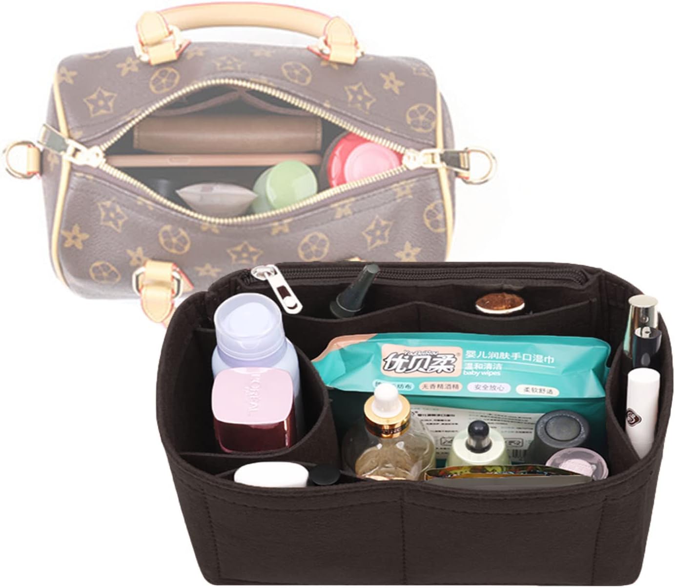 Lckaey Purse Organizer Insert Fit LV Speedy 20 Tote Felt Organizer Bag Shaper Y061black-S