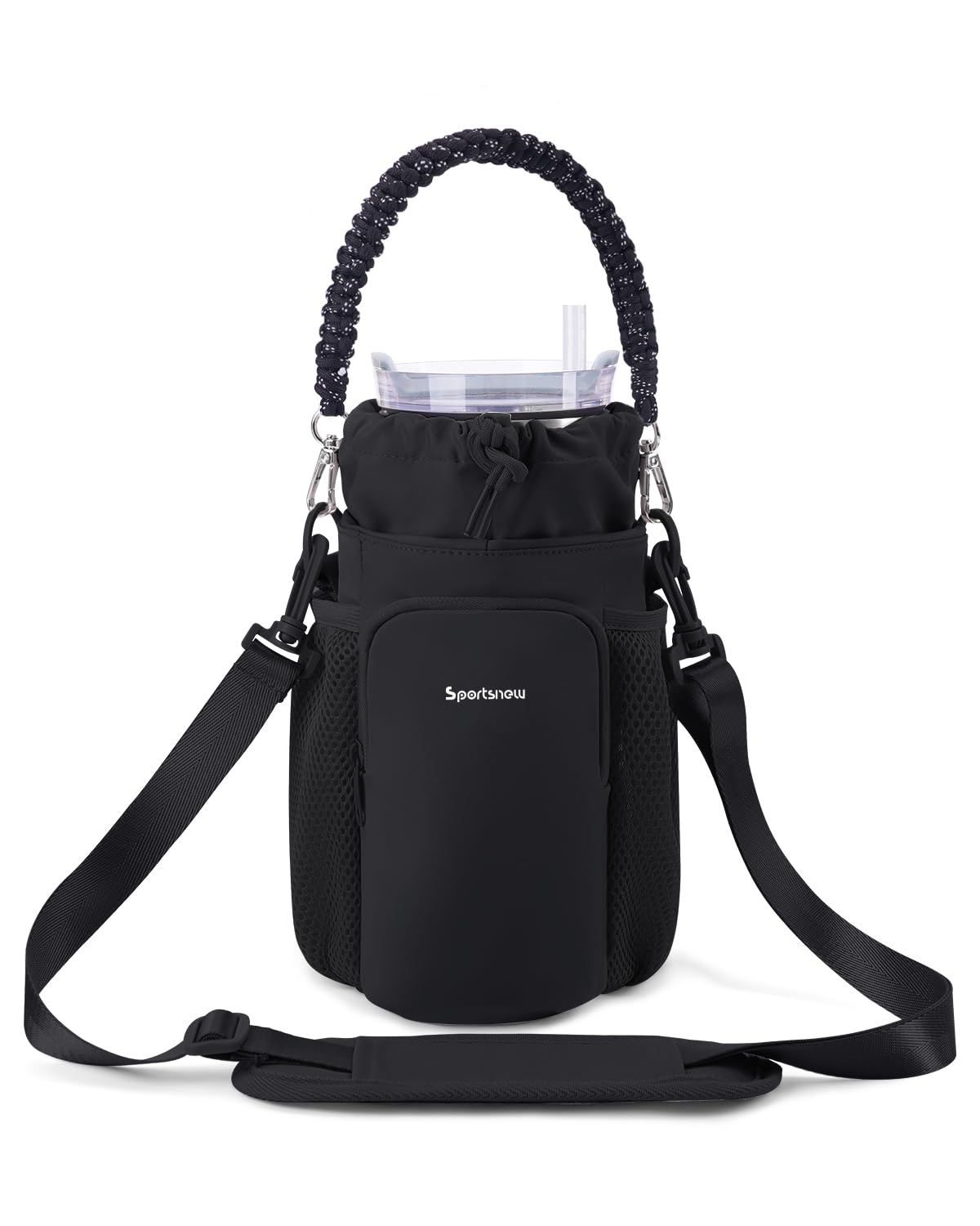 sportsnew Water Bottle Carrier Bag with Phone Pocket for 30/40oz Tumbler with Handle Accessories, 32/40/64 oz Without Handle Insulated Water Bottle Holder with Strap Large Sling Bag Crossbody