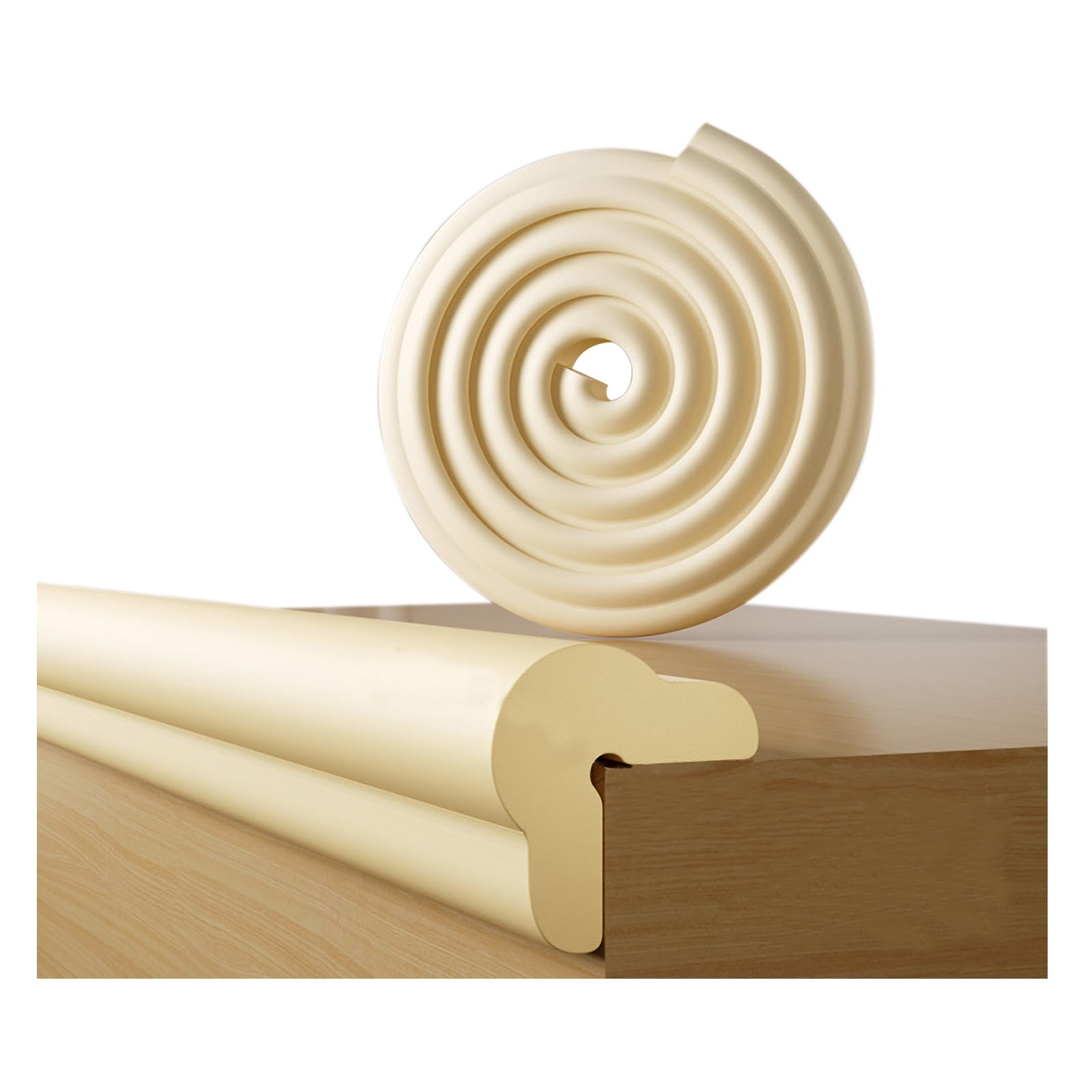 Ecken- & Kantenschutz,Selbstklebender Tischkantenschutz mit 4 Eckenschützern | 2m Schaumstoff-Schutzleiste, Stoßsicher, Kindgerecht (Baby, Kinder, Familie) (Cremefarben)